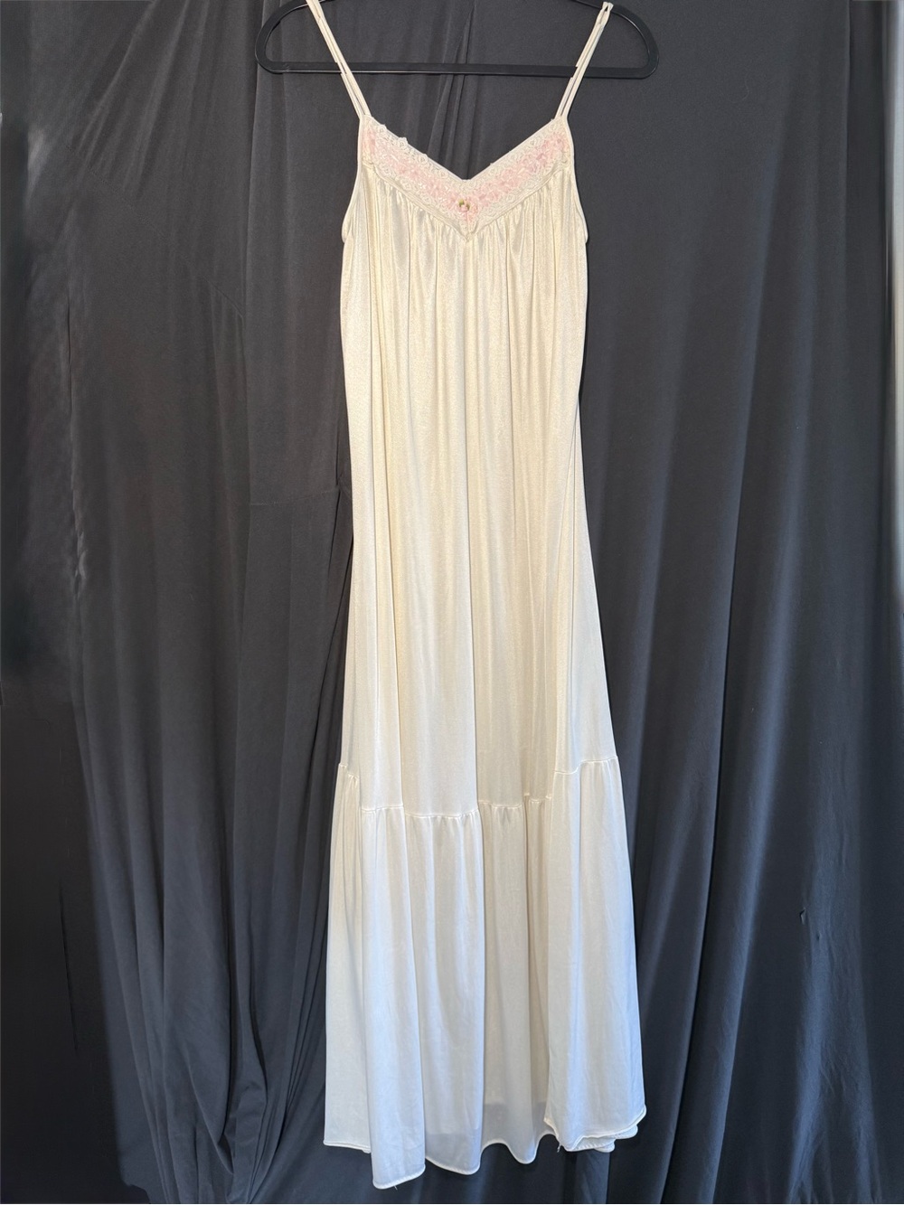 Vintage Satin Maxi Slip Dress with Pink Lace Trim Lord & Taylor x Barad & Co